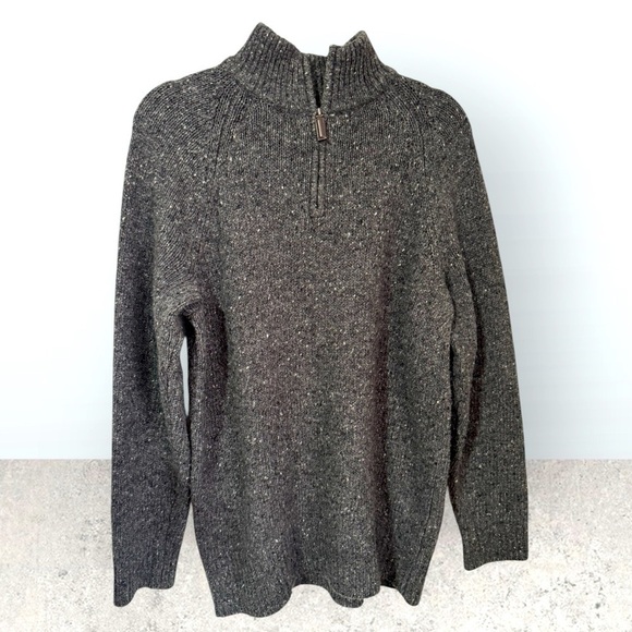 GARNET HILL grey merino wool alpaca quarter zip turtleneck pullover men’s large - Picture 1 of 15